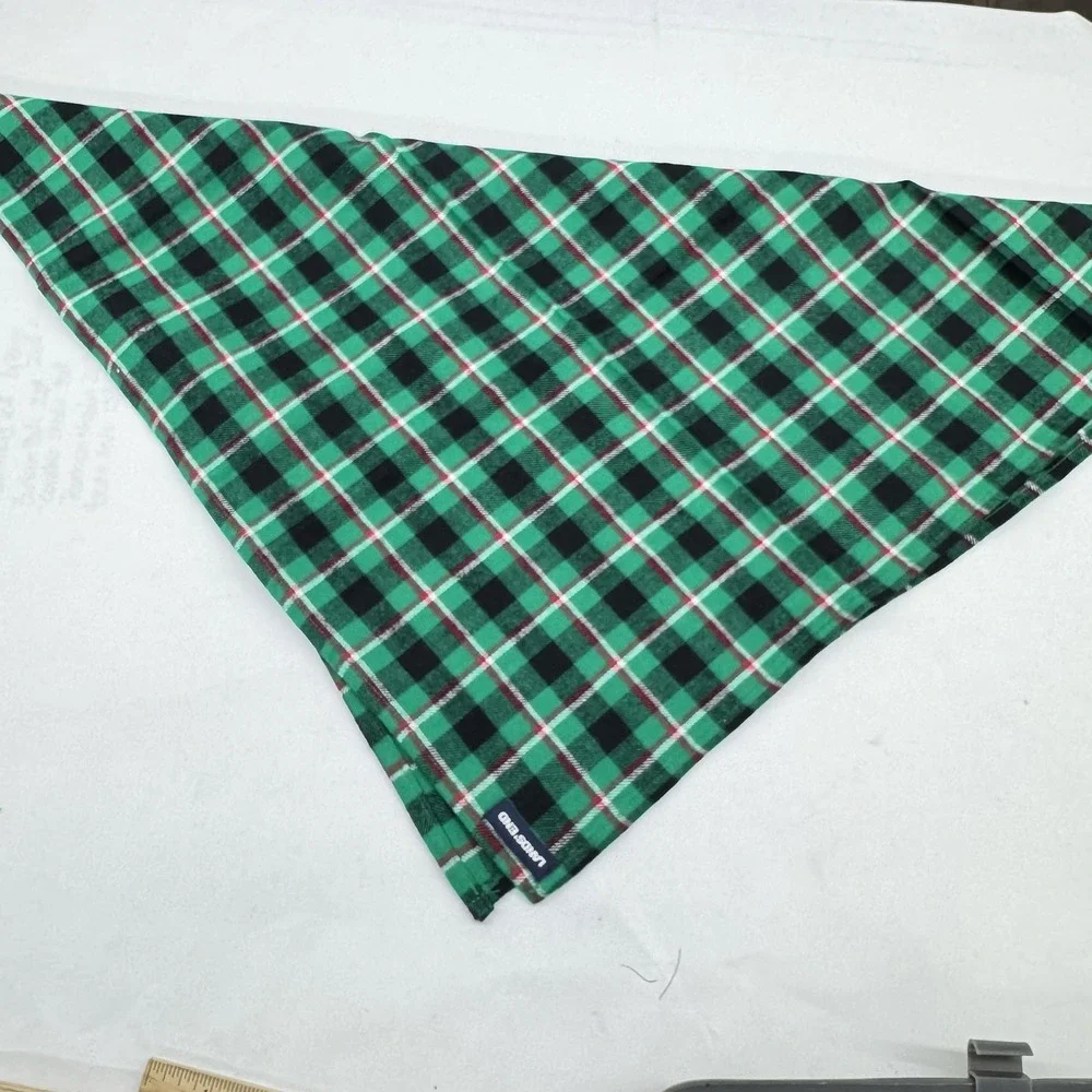 Lands' End Flannel Dog Bandana Set of‎ 2 Large Emerald Gulf Field Check NEW